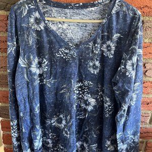 Sonoma, XL, Long Sleeve, Blue Flowered Tee Shirt